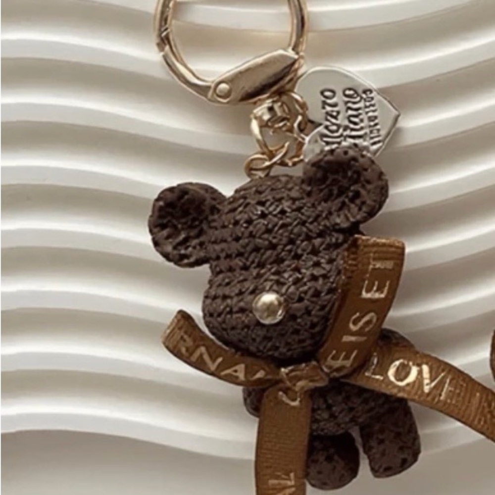 Teddy Bear Bag Charm Keychain Brown Bear Purse Charm Key Ring Handbag Accessory